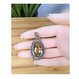 Sterling Silver & Faceted Green Amethyst Large Pendant